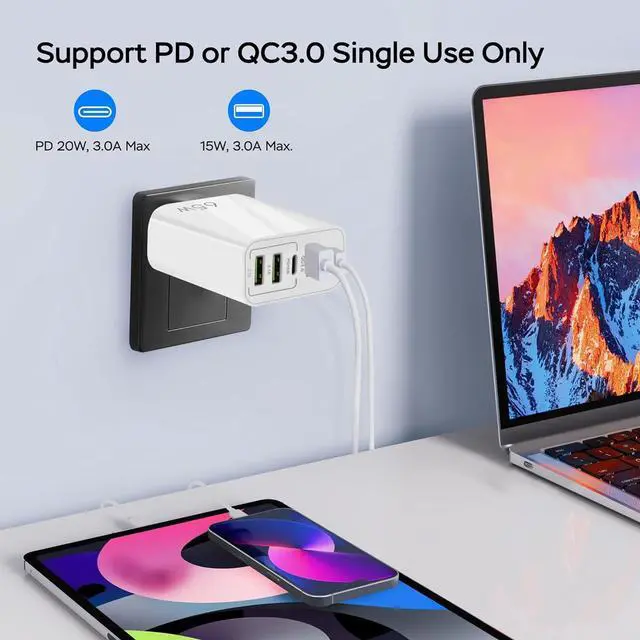 Alt view image 3 of 7 - European USB C Charger Block, PD20W QC3.0 Fast Charging Multi Ports, 2 USB C 3 USB A Europe Plug Compatible for iPhone 15 14 13 12 11 Pro Max XS XR X SE Plus, Samsung S22 S21 A13, Phones