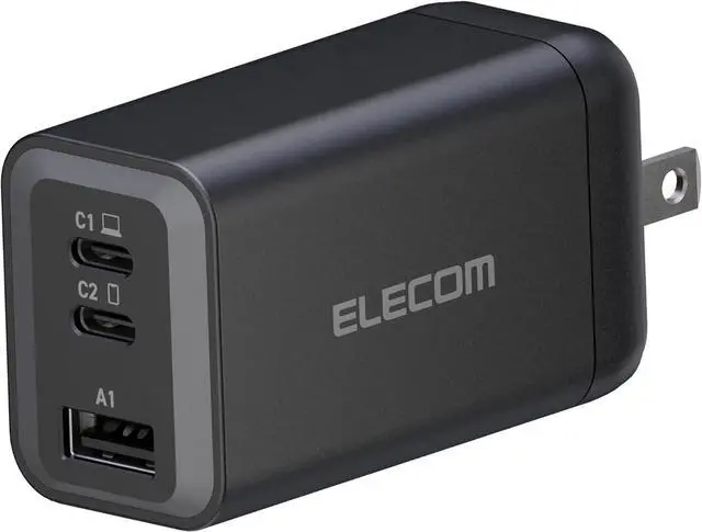 Main image of ELECOM 65W USB C Wall Charger Block, 3 Multi Port GaN II Plus Fast Charging, Compact Power Adapter for Multiple Devices, iPhone, Laptop, Tablet, iPad, Airpods, Watch, Speakers, Samsung (Black)