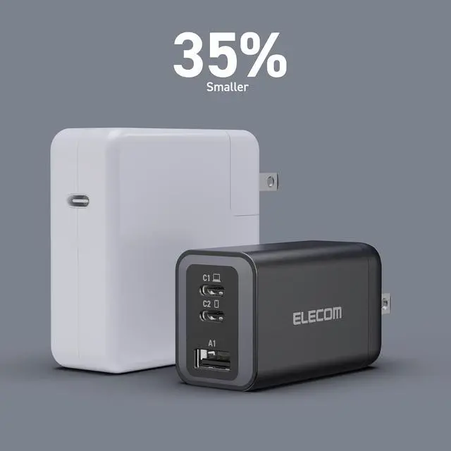 Alt view image 5 of 7 - ELECOM 65W USB C Wall Charger Block, 3 Multi Port GaN II Plus Fast Charging, Compact Power Adapter for Multiple Devices, iPhone, Laptop, Tablet, iPad, Airpods, Watch, Speakers, Samsung (Black)