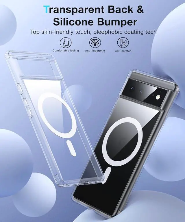 Alt view image 2 of 7 - [NO.1 Magnetic for Google Pixel 6 Case with MagSafe [Anti-Yellowing][Slim Fit][Military Grade Drop Tested] Transparent Slim Case Soft Silicone Bumper for Google Pixel 6 Phone Case,Clear