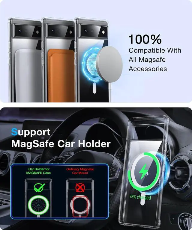Alt view image 3 of 7 - [NO.1 Magnetic for Google Pixel 6 Case with MagSafe [Anti-Yellowing][Slim Fit][Military Grade Drop Tested] Transparent Slim Case Soft Silicone Bumper for Google Pixel 6 Phone Case,Clear