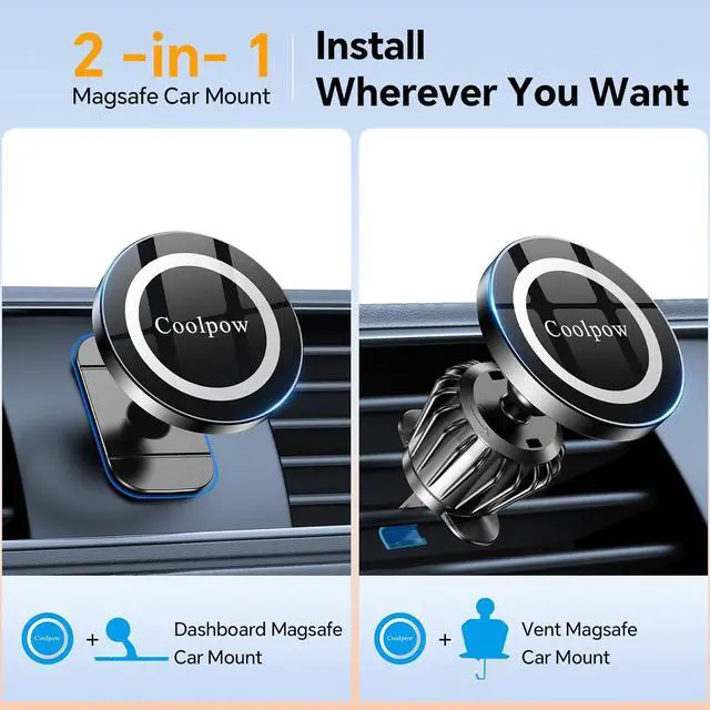 Alt view image 2 of 7 - Coolpow for iPhone MagSafe Car Mount Dashboard