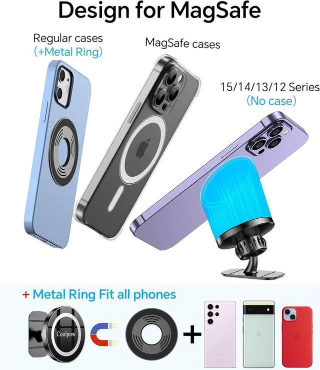 Alt view image 7 of 7 - Coolpow for iPhone MagSafe Car Mount Dashboard