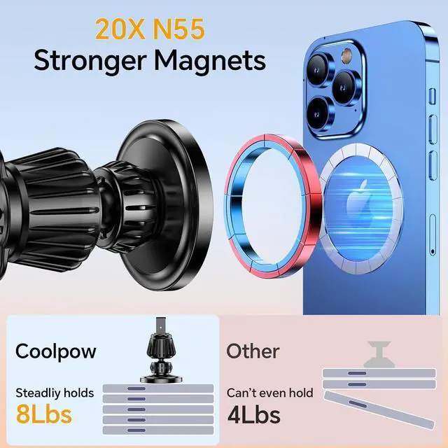 Alt view image 4 of 7 - Coolpow for iPhone MagSafe Car Mount Dashboard