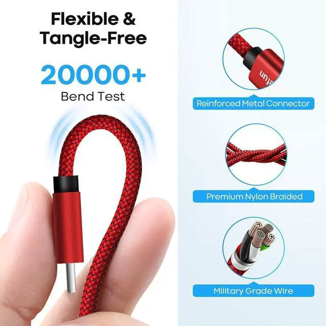 Alt view image 4 of 7 - CLEEFUN 20ft (6m) Long USB Type C Cable, USB A 2.0 to USB C Cable Nylon Braided Charger Cord Compatible with Samsung Galaxy Note, L-G, Mo-to, Pixel, Switch and More USB C Smartphone Tablet