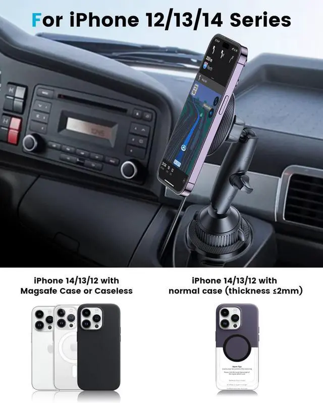Alt view image 4 of 7 - APPS2Car for Magsafe Car Mount Charger Tri-Pivot Magnetic Wireless Cup Holder Phone Mount for Car Truck with Cooling Fan Fast Charging for iPhone 15 14 13 12 Series Magsafe Case [with Car Adapter]