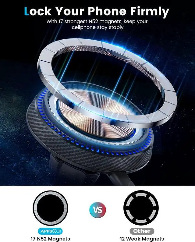 Alt view image 5 of 7 - APPS2Car for Magsafe Car Mount Charger Tri-Pivot Magnetic Wireless Cup Holder Phone Mount for Car Truck with Cooling Fan Fast Charging for iPhone 15 14 13 12 Series Magsafe Case [with Car Adapter]