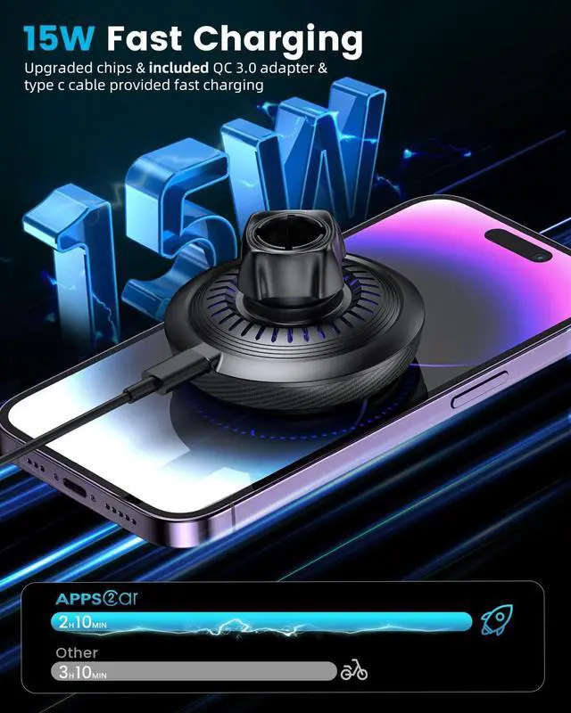 Alt view image 3 of 7 - APPS2Car for Magsafe Car Mount Charger Tri-Pivot Magnetic Wireless Cup Holder Phone Mount for Car Truck with Cooling Fan Fast Charging for iPhone 15 14 13 12 Series Magsafe Case [with Car Adapter]
