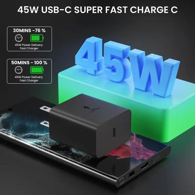 Alt view image 2 of 6 - 45W Super Fast Charger Type C, S24 S23 S22 USB-C Charger PD/PPS Wall Charging Block for Samsung Galaxy S23 Ultra/S24+/S23+/S22 Ultra/S22+/S22/S21/S20 Ultra/Note 10 Plus/Note 20/Note 10 Galaxy Tab S8