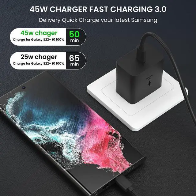 Alt view image 3 of 6 - 45W Super Fast Charger Type C, S24 S23 S22 USB-C Charger PD/PPS Wall Charging Block for Samsung Galaxy S23 Ultra/S24+/S23+/S22 Ultra/S22+/S22/S21/S20 Ultra/Note 10 Plus/Note 20/Note 10 Galaxy Tab S8
