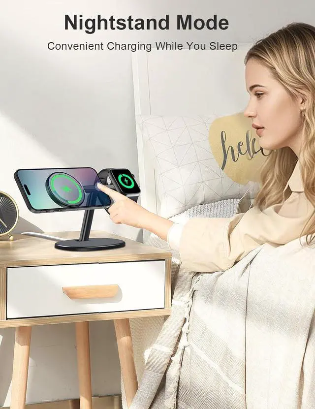 Alt view image 4 of 7 - EWA 2-in-1 MagSafe Charging Stand for iPhone 16/15/14/13/12 & Apple Watch Series, SE, Ultra | Ergonomic Viewing Angle, Non-Slip Base, Universal Compatibility (Chargers Not Included) - Black