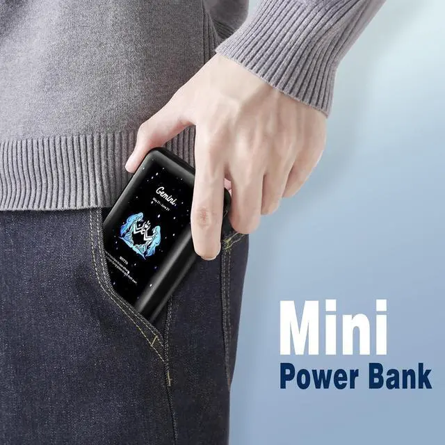 Alt view image 4 of 7 - Mini Power Bank 10000mAh,Small Portable Charger USB C in/Output 22.5W Fast Charging,Best Gift for Various Festivals - Constellation Battery Pack for iPhone Samsung iPad Tablet(Gemini)
