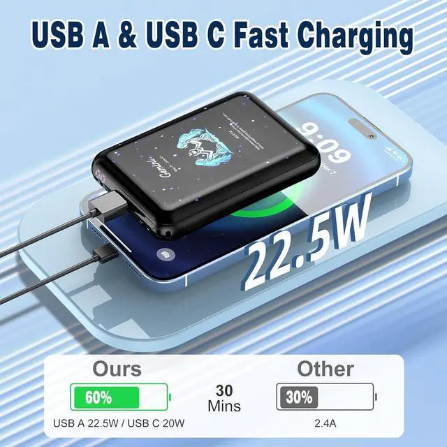 Alt view image 5 of 7 - Mini Power Bank 10000mAh,Small Portable Charger USB C in/Output 22.5W Fast Charging,Best Gift for Various Festivals - Constellation Battery Pack for iPhone Samsung iPad Tablet(Gemini)