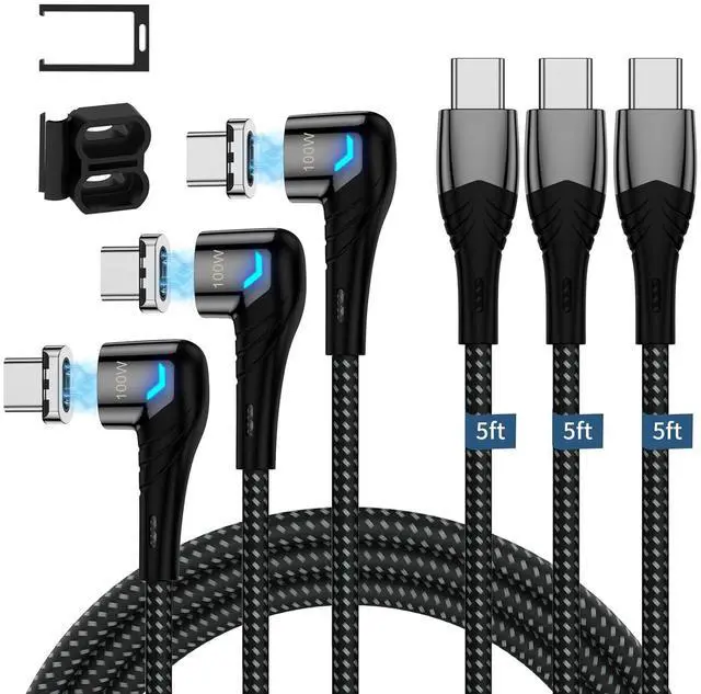 Main image of ZBF 100W USB C Magnetic Charging Cable, Right Angle Magnetic Phone Charger Cable(3 Pack, 5/5/5FT) 5A Fast Charging for MacBook Pro/Air, Pad Pro,Phone 17 16,14,13 Pro Max,MacBook Pro Pad Galaxy S22