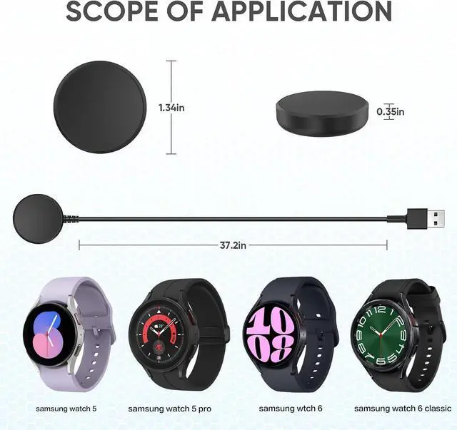 Alt view image 3 of 7 - [2-Pack] Charger Cable for Samsung Galaxy Watch 5/ 5 Pro, Replacement Charging Cable, 3.3ft