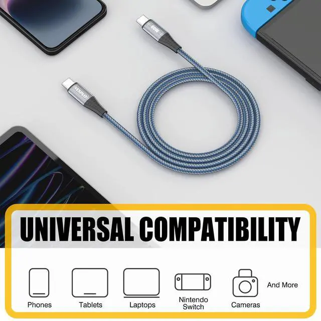 Alt view image 6 of 7 - USB C to USB C Cable 10ft 6ft 3ft 5 Packs Fast Charger Cord Type C to Type C Cable Blue Braided 60W Usbc to Usbc Cable for Samsung S24/23/22 Phone 15 Pro Plus Max