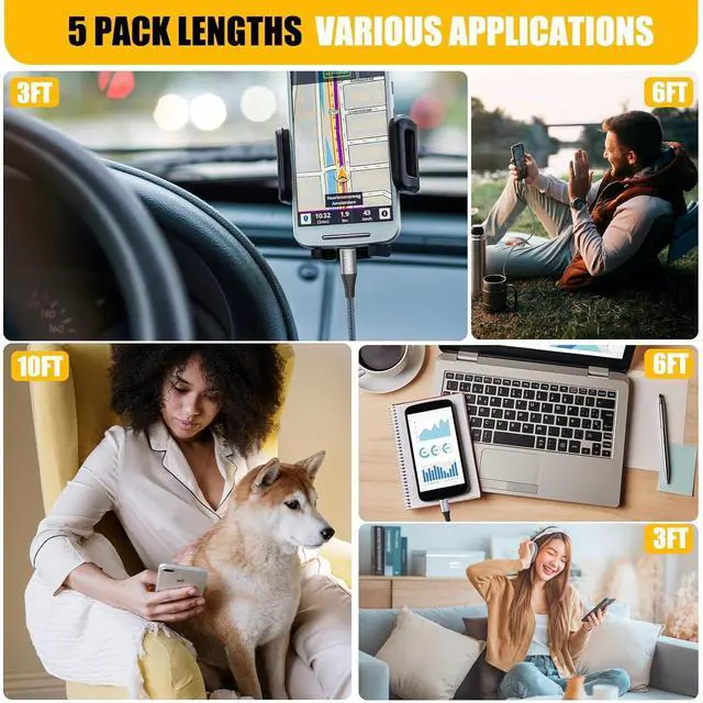 Alt view image 7 of 7 - USB C to USB C Cable 10ft 6ft 3ft 5 Packs Fast Charger Cord Type C to Type C Cable Blue Braided 60W Usbc to Usbc Cable for Samsung S24/23/22 Phone 15 Pro Plus Max