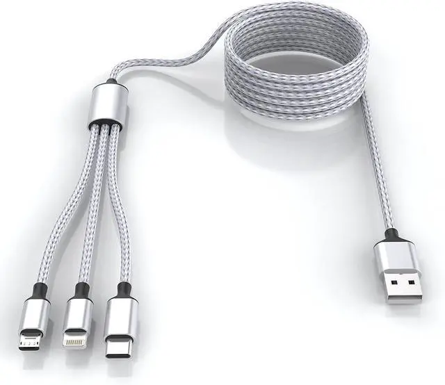 Main image of Multi 3 in 1 USB Long iPhone Charging Cable, 1.8M/5.9Ft Nylon Braided Universal Phone Charger Cord USB C/Micro USB/Lightning Connector Adapter for Android/Apple/Samsung/LG/Pixel/Huawei/XiaoMi(Gray)