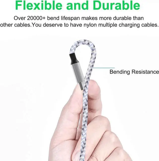 Alt view image 4 of 7 - Multi 3 in 1 USB Long iPhone Charging Cable, 1.8M/5.9Ft Nylon Braided Universal Phone Charger Cord USB C/Micro USB/Lightning Connector Adapter for Android/Apple/Samsung/LG/Pixel/Huawei/XiaoMi(Gray)