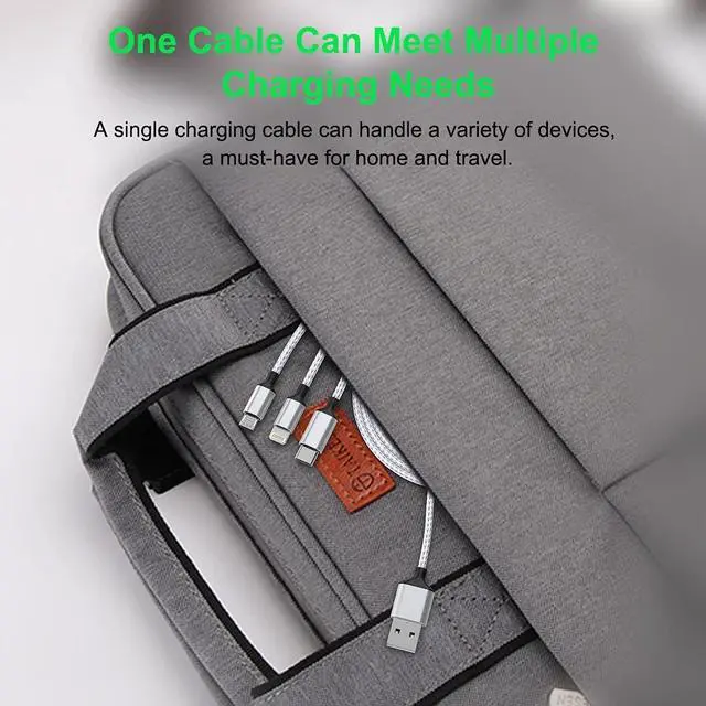 Alt view image 6 of 7 - Multi 3 in 1 USB Long iPhone Charging Cable, 1.8M/5.9Ft Nylon Braided Universal Phone Charger Cord USB C/Micro USB/Lightning Connector Adapter for Android/Apple/Samsung/LG/Pixel/Huawei/XiaoMi(Gray)