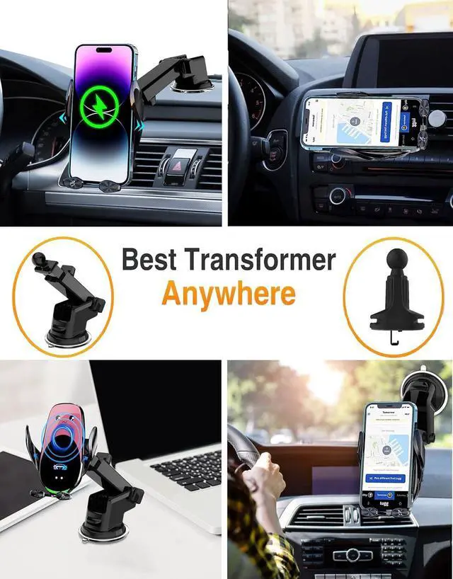 Alt view image 7 of 7 - Wireless Car Charger Mount, Fast Charging Auto Clamping 15W Intelligent Dual Control Induction Car Phone Holder Mount Wireless Charging Compatible with All iPhone Android Smartphone