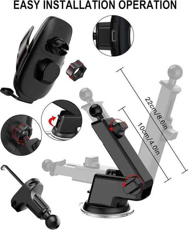 Alt view image 6 of 7 - Wireless Car Charger Mount, Fast Charging Auto Clamping 15W Intelligent Dual Control Induction Car Phone Holder Mount Wireless Charging Compatible with All iPhone Android Smartphone