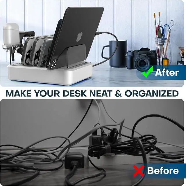 Alt view image 3 of 6 - Charging Station for Multiple Devices,75W 6 Port Multi USB C Fast Charger Station with 7 Mixed Charging Cables,USB Charging Dock Compatible with iPhone, Samsung, iPad, Tablet and More