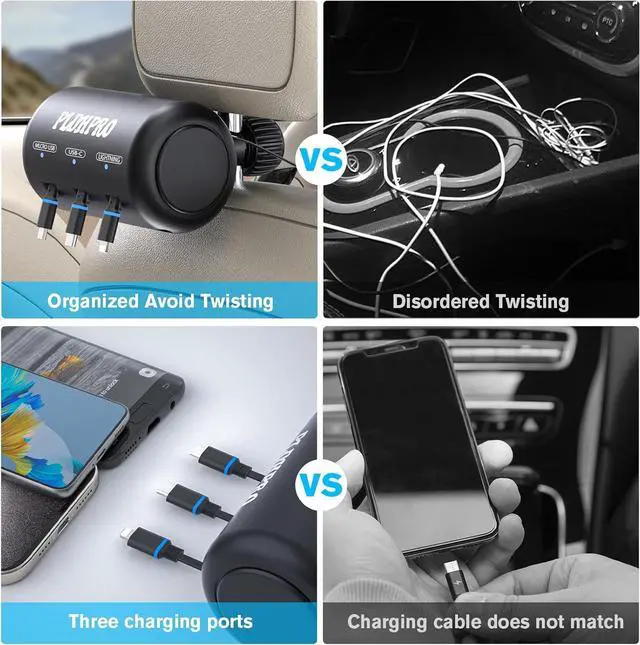 Alt view image 3 of 6 - Uber Accessories for Car 3 in 1 Backseat Car Charging Station Box, with QC 3.0 Adapter 36W Retractable Multi Devices Car Charger Fast Charge for All Phones | iPhone15/14 | Samsung|Uber Taxi Lyft Turo