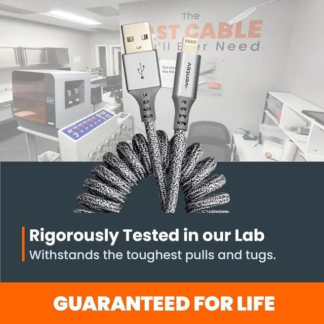 Alt view image 4 of 6 - Ventev Helix 14 in Expandable iPhone Cable | Fast Charging USB-A to Lightning Cable | Coiled MFi Certified iPhone Charger Cord | No Tangle Cord, Conveniently Crafted for The Car iPhone, Gray