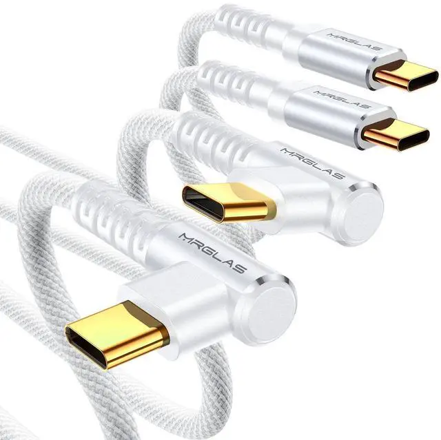 Main image of MRGLAS USB C to USB C Cable 60W 3.2A [2-Pack, 6.6+6.6FT] Type C Cable Right Angle Gold-Plated Nylon Braided Cord for iPhone 16 Pro Max 15 Plus Samsung S25 S24 S23 S22 iPad Pro MacBook