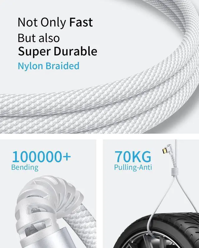 Alt view image 5 of 6 - MRGLAS USB C to USB C Cable 60W 3.2A [2-Pack, 6.6+6.6FT] Type C Cable Right Angle Gold-Plated Nylon Braided Cord for iPhone 16 Pro Max 15 Plus Samsung S25 S24 S23 S22 iPad Pro MacBook