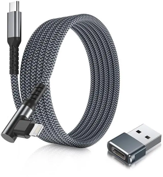 Main image of iPhone 14 13 Pro Max Charger Cable Right Angle 10FT 90 Degree USB C to Lightning Cord with USB A Adapter Fast Car Charging Power Cord for  12 11 Plus XS XR X 8 7 6 Plus 5 SE iPad 8 9