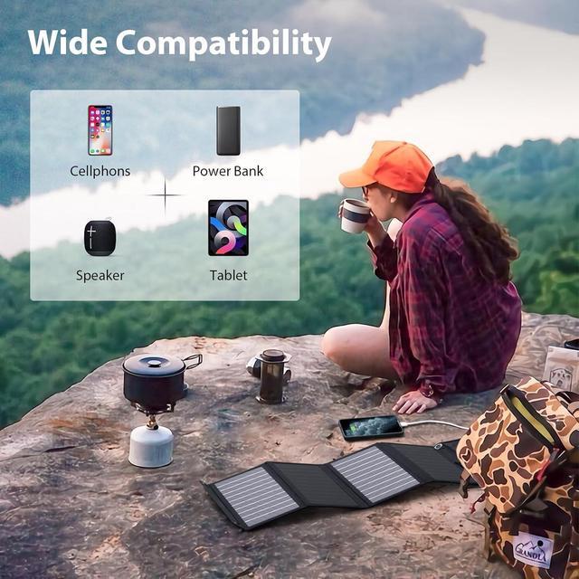 Alt view image 4 of 7 - [Upgraded] BigBlue 3 USB Ports 28W Solar Charger(5V/4.8A Max), Portable Foldable Solar Panel for Camping, IP44 Waterproof, Compatible with iPhone 11/XS/XS Max/XR/X/8/7, iPad, Samsung Galaxy LG etc.