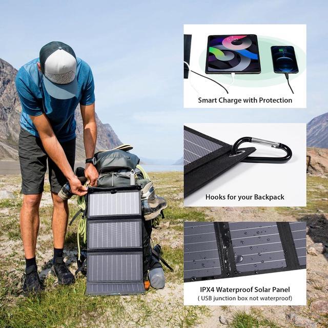 Alt view image 5 of 7 - [Upgraded] BigBlue 3 USB Ports 28W Solar Charger(5V/4.8A Max), Portable Foldable Solar Panel for Camping, IP44 Waterproof, Compatible with iPhone 11/XS/XS Max/XR/X/8/7, iPad, Samsung Galaxy LG etc.
