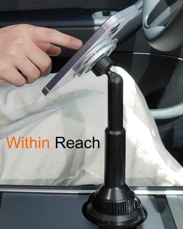 Alt view image 3 of 7 - OQTIQ Phone Cup Holder for Car Mount Compatible with MagSafe, Quick Extension Long Arm and 360° Rotation - Stable & Secure for iPhone 12-16 Series, Not Charger