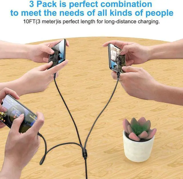 Alt view image 7 of 7 - Multi 3 in 1 USB Long iPhone Charging Cable, 3M/10Ft Nylon Braided Universal Phone Charger Cord USB C/Micro USB/Lightning Connector Adapter for Android/Apple/Samsung/LG/Pixel/Huawei/XiaoMi(Black)