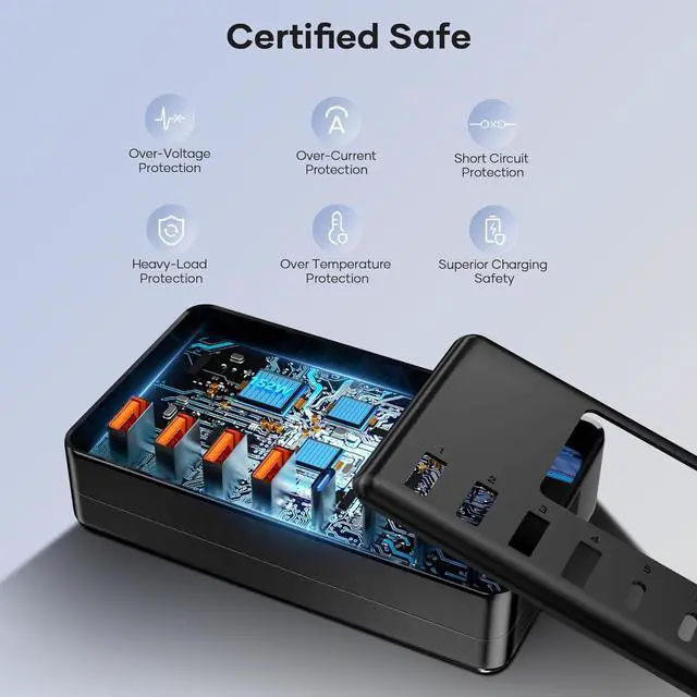 Alt view image 6 of 7 - USB C Charger, slitinto 152W 8-Port Charging Station for Multiple Devices, Multi Charger Station with 4 USB-C & 4 USB-A, Fast Charger for iPhone 15/14/13/12, Samsung S23/S22/S21, Tablet, Desktop