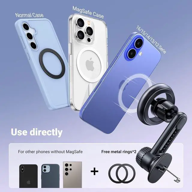 Alt view image 7 of 7 - UGREEN Magnetic Phone Mount for Car Compatible for Magsafe, Not Blocking Air Vent, Strengthen Magnetic Power Car Phone Holder Compatible with iPhone 16 15 Pro Max 14 13 12 Pro Mini MagSafe Case