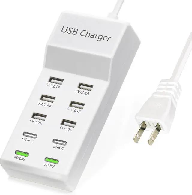 Main image of USB Charger,100W USB Charging Station with 10-Port(6 USB-A Port&2 USB-C Port&2 PD20W) Compatible with iPhone 15/14/13/13pro Max 12/12 Mini/12Pro/12 Pro Max/11,Tablets, Smartphones White