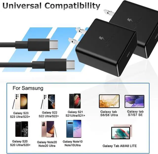 Alt view image 3 of 7 - 2Pack 45W USB-C Charger, 45 Watt USB C Charger, Super Fast Charger with 6.6FT USB Type C Cable for Samsung Galaxy S24 S23 Ultra/S23+/S22 Ultra/S22+/S22/S20/Note 10/20/Z Fold (6.6FT-2Pack)