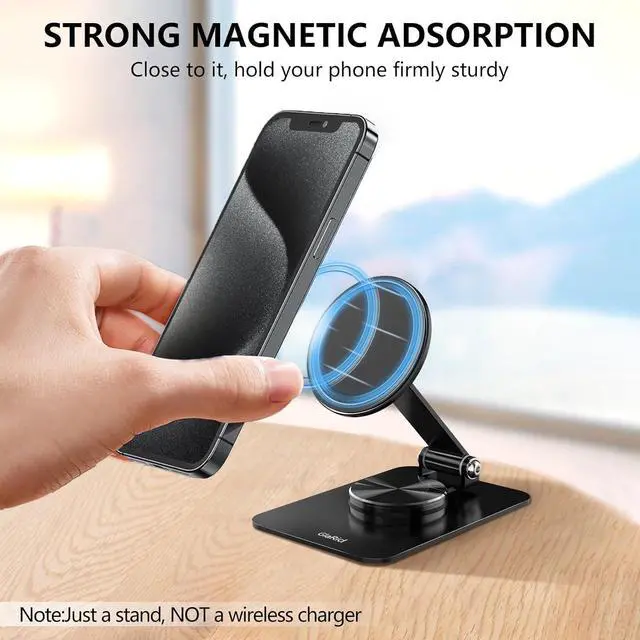 Alt view image 2 of 7 - Magnetic Phone Stand Compatible with MagSafe for iPhone 16, Foldable Cell Phone Stand for Desk with 360°Rotation Base, Compatible for MagSafe Case and iPhone 16 15 14 13 12 Series