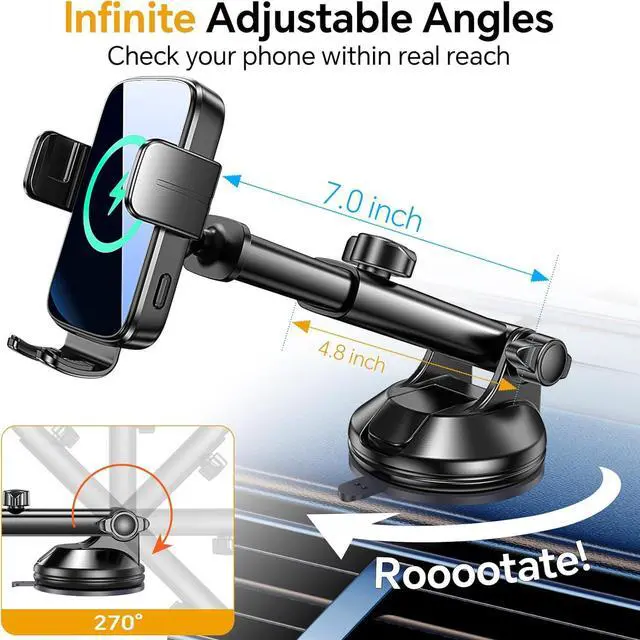 Alt view image 7 of 7 - Kaistyle Wireless Car Charger Mount, Wireless Phone Charger for Car Auto Clamping Car Phone Holder Charger Wind + Vent + Dash Car Wireless Charger for Car for iPhone 16 15 14, Galaxy S24 S23 S22 etc