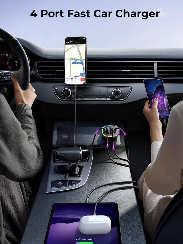 Alt view image 6 of 7 - Car Charger USB C 90W 4-Port Car Phone Charger Compatible with iPhone 16/15/14/13/12 Pro Max Plus [A Must for Family Travel] Super Fast Charging Cigarette Lighter Adapter Port