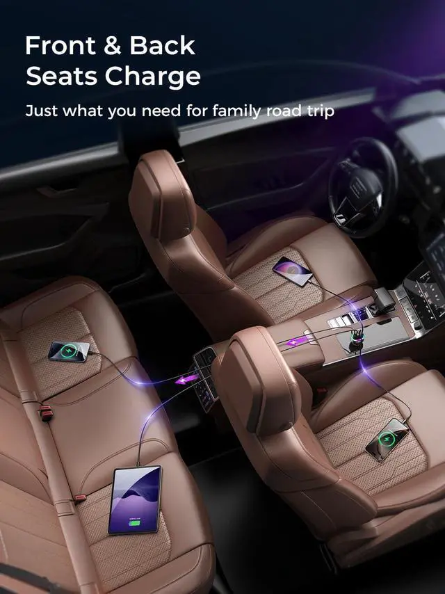 Alt view image 3 of 7 - Car Charger USB C 90W 4-Port Car Phone Charger Compatible with iPhone 16/15/14/13/12 Pro Max Plus [A Must for Family Travel] Super Fast Charging Cigarette Lighter Adapter Port