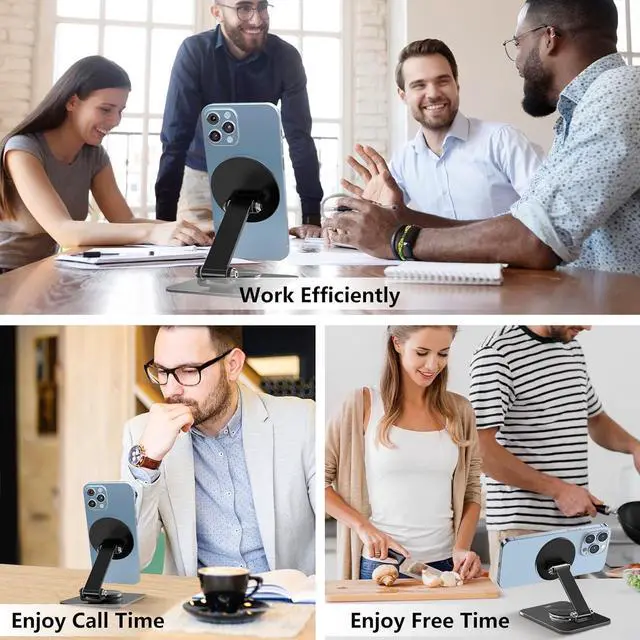 Alt view image 5 of 7 - Magnetic Phone Stand Compatible with MagSafe for iPhone 16, Foldable Cell Phone Stand for Desk with 360°Rotation Base, Compatible for MagSafe Case and iPhone 16 15 14 13 12 Series