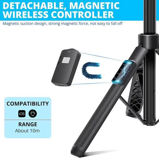 Alt view image 4 of 7 - BZE 62 inches Extendable Selfie Stick Tripod with Wireless Remote & Phone Holder, Portable Aluminum Alloy 3 in 1 Stand for Group Photos, Vlogging & Travel Compatible with All Smartphones