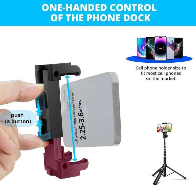 Alt view image 6 of 7 - BZE 62 inches Extendable Selfie Stick Tripod with Wireless Remote & Phone Holder, Portable Aluminum Alloy 3 in 1 Stand for Group Photos, Vlogging & Travel Compatible with All Smartphones