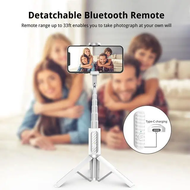 Alt view image 4 of 7 - ATUMTEK Selfie Stick Tripod, Extendable 3 in 1 Aluminum Bluetooth Selfie Stick with Wireless Remote and Tripod Stand for iPhone 16/15/14/13/12/11 Pro Max/XS Max/XS/XR/X/8/7, Samsung Smartphones White