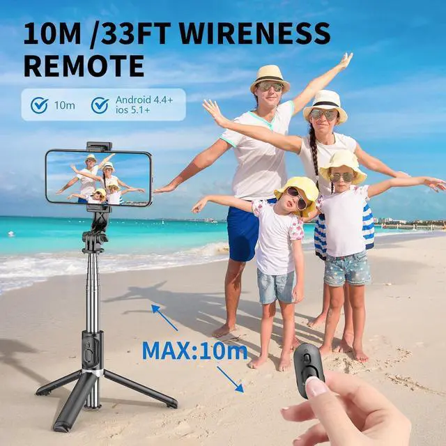 Alt view image 3 of 7 - Selfie Stick Tripod, All in One Extendable & Portable iPhone Tripod Selfie Stick with Wireless Remote Compatible with iPhone 16 15 14 13 12 11 pro Xs Max 8 7, Galaxy Note10/S20/S10/OnePlus 9/9 PRO etc