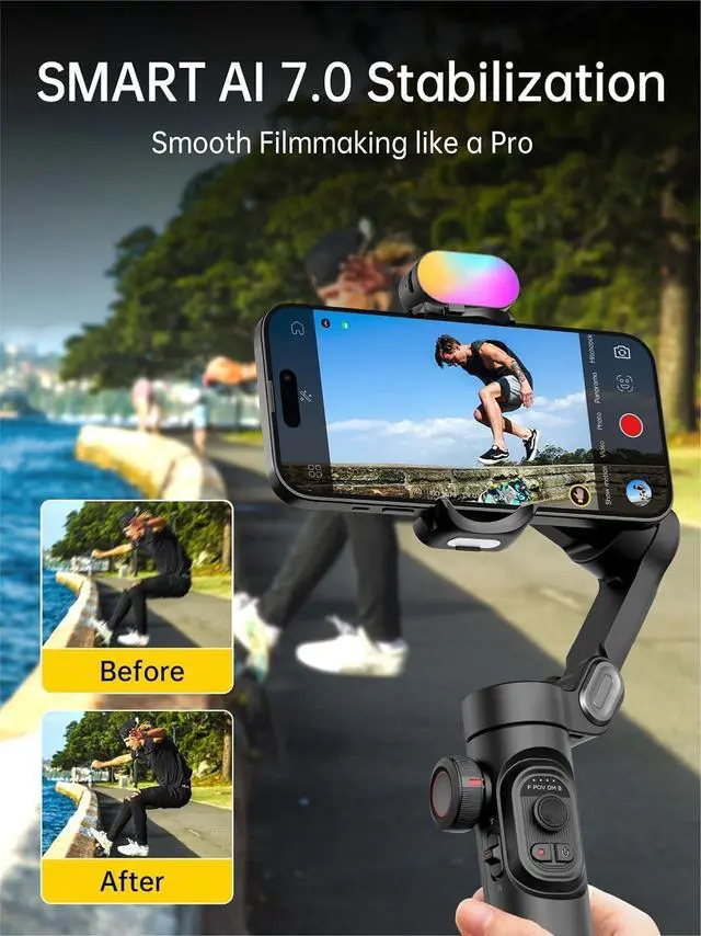 Alt view image 3 of 7 - AOCHUAN Phone Gimbal Stabilizer 3-Axis Smartphone Foldable Handheld Gimbal for iPhone with Focus Wheel TikTok YouTube Vlog Stabilizer for iPhone16 15 14 13 12 Pro Max Android-Smart XE